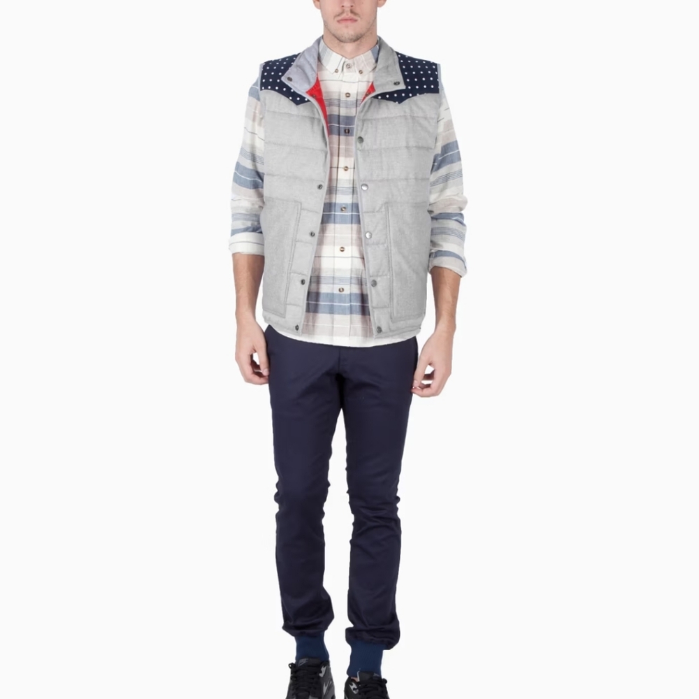 JIBERISH Grey Polka Dot Quilted Puffer Vest Men's Medium‎
